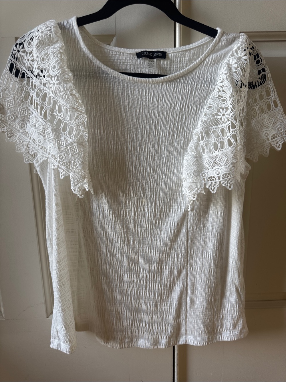 Cable & Gauge White Lace Flutter Sleeve Top